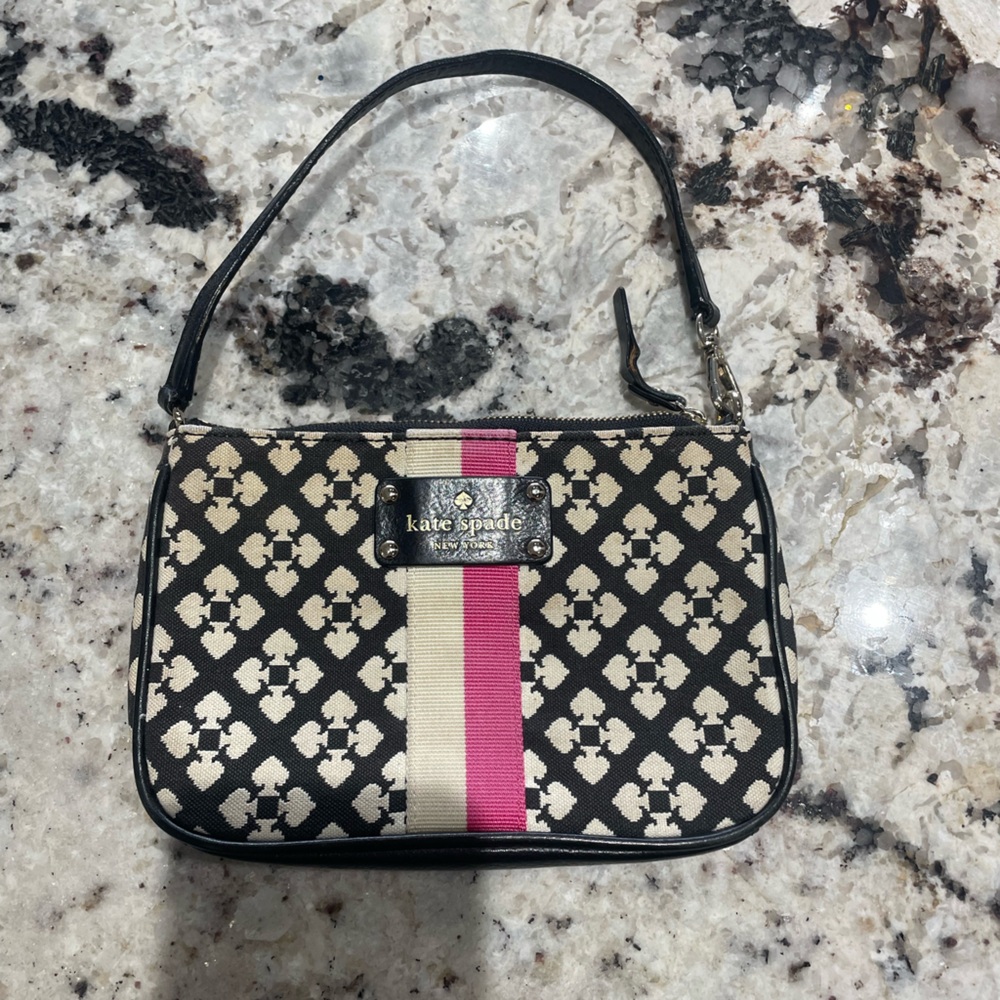 Kate Spade Black and Cream Clutch with Pink Stripe